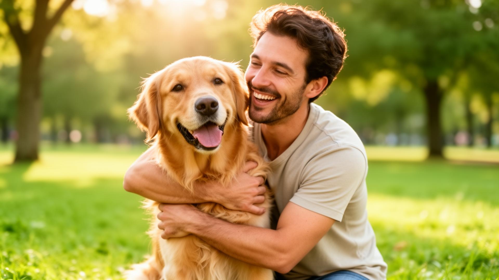 Tutor cuidando do cachorro em casa
